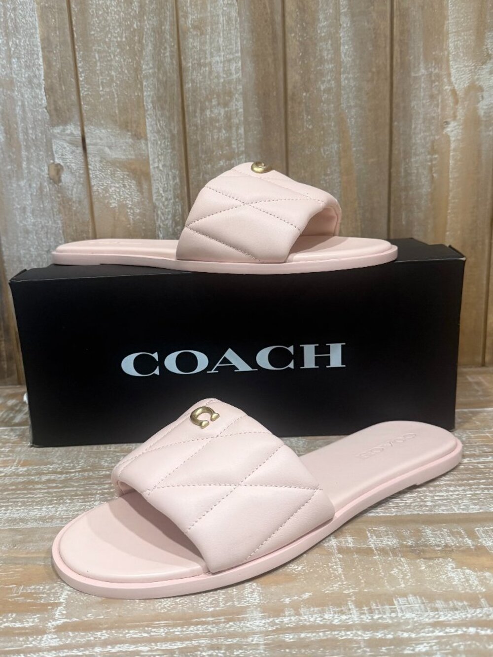 Coach Holly Quilted Leather Sandal Women's 9.5 Slides Pink Slip On New
